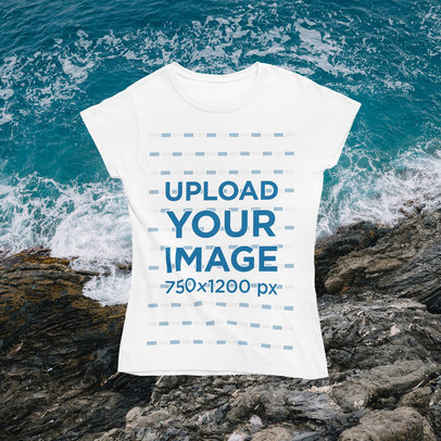 Women's T-Shirt Mockup with a Summer-Themed Customizable Background