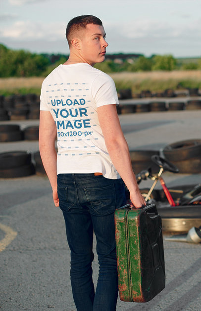 Back View T-Shirt Mockup of a Serious Man at a Go Kart Speedway 43175-r-el2