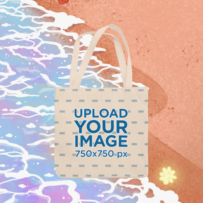 Tote Bag Mockup Featuring an Illustrated Summer Background