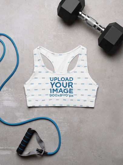 Sublimated Sports Bra Mockup Featuring a Dumbbell and a Jumping Rope m1175