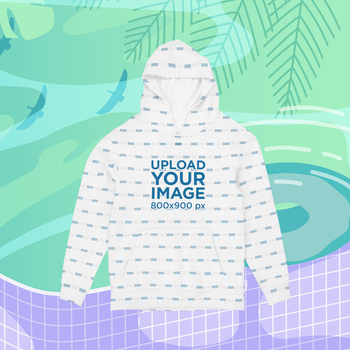 Sublimated Hoodie Mockup with an Illustrated Summer-Themed Background