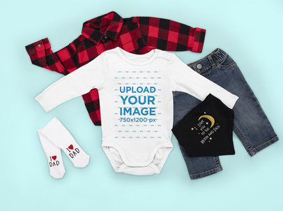 Onesie Mockup Featuring a Baby Boy's Outfit m1151