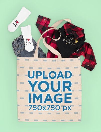 Tote Bag Mockup Featuring a Kid's Outfit 