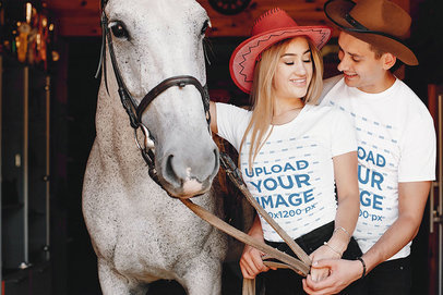Round-Neck Tee Mockup of a Couple Posing with a Horse 41554-r-el2