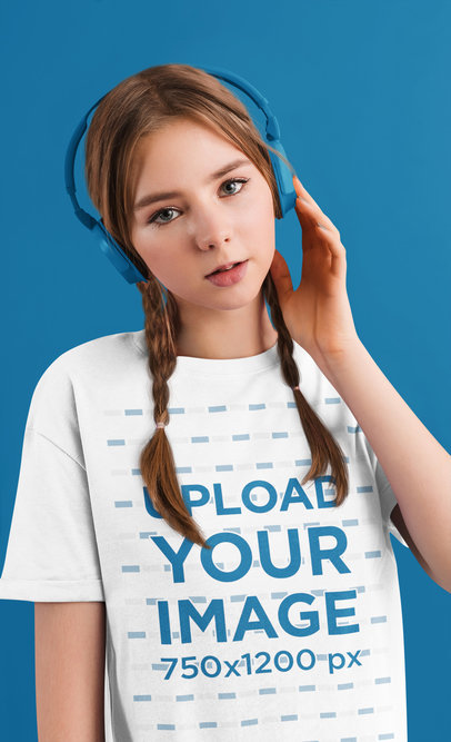 T-Shirt Mockup of a Woman with Braids Listening to Music 46175-r-el2