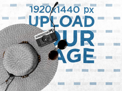 Hat on a Towel Template With Sunglasses and a Camera Lying on it