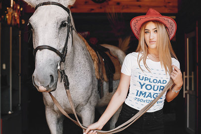 T-Shirt Mockup Featuring a Cowgirl with Her Horse 42483-r-el2