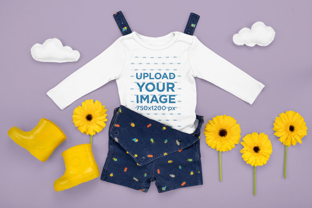 Long Sleeve Onesie Mockup Featuring a Spring-Season Outfit 