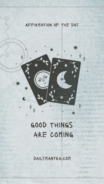 Illustrated Instagram Story Generator Featuring a Positive Mantra and Esoteric Cards 