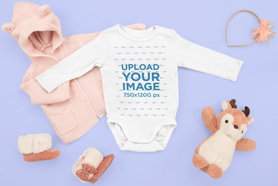 Baby Onesie Mockup Featuring a Little Girl's Winter Outfit m1143