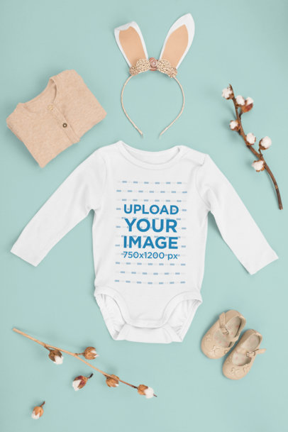 Mockup of a Baby Onesie Featuring an Easter-Themed Outfit m1141