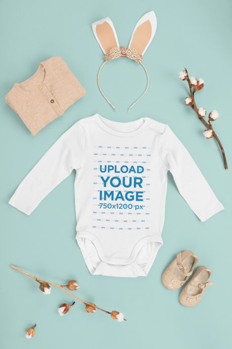Mockup of a Baby Onesie Featuring an Easter-Themed Outfit