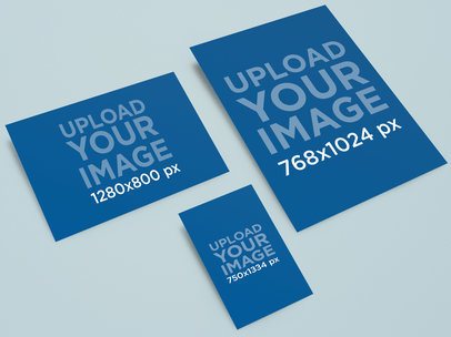 Mockup of Portrait iPad Browser and Portrait iPhone Screenshots Flotaing Over a Solid Surface a15189