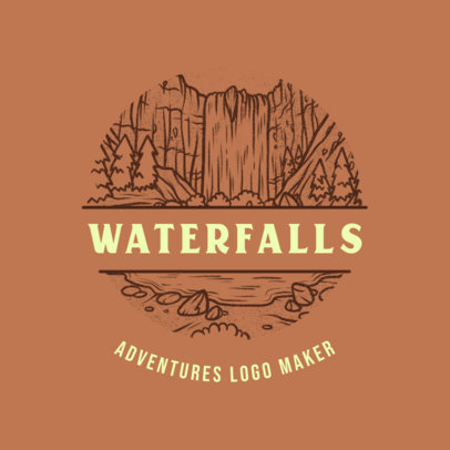 Outdoors Travel Agency Logo Template with a Waterfalls Graphic