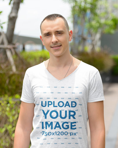 V-Neck Tee Mockup Featuring a Man at a Park 44437-r-el2