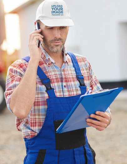 Hat Mockup Featuring a Worker on the Phone 35850-r-el2