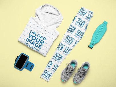 Activewear Outfit Mockup Featuring a Pair of Leggings and a Pullover Hoodie m1195