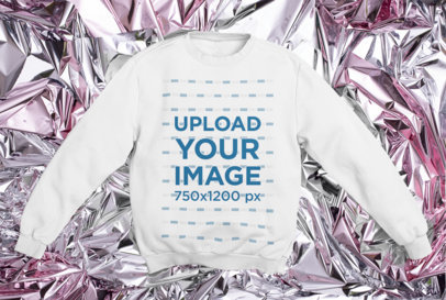 Crewneck Sweatshirt Mockup Featuring a Metallic Background m1163