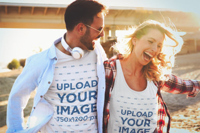 T-Shirt and Tank Top Mockup Featuring Two Friends Laughing 41077-r-el2