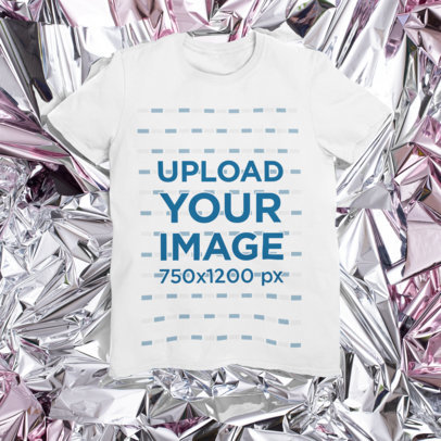 Mockup of a T-Shirt Laid Flat on a Shiny Irregular Surface M1162