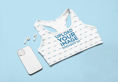 Mockup of a Sports Bra Placed Next to a Phone