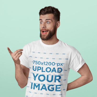 T-Shirt Mockup of a Surprised Bearded Man in a Studio 