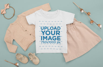 T-Shirt Mockup Featuring a Baby Girl's Autumn Outfit 