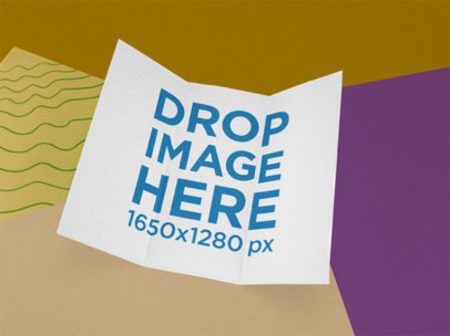 Trifold Brochure Template Floating Over a Multicolor Surface