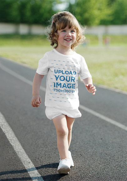 Mockup of Happy Little Girl Wearing a T-Shirt in a Park