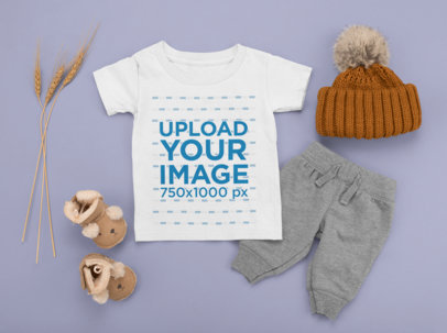 T-Shirt Mockup Featuring an Autumn Outfit for Kids