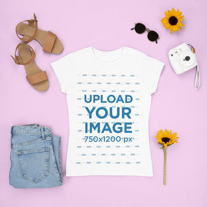 T-Shirt Mockup Featuring Sunflowers and Girly Garments m1641