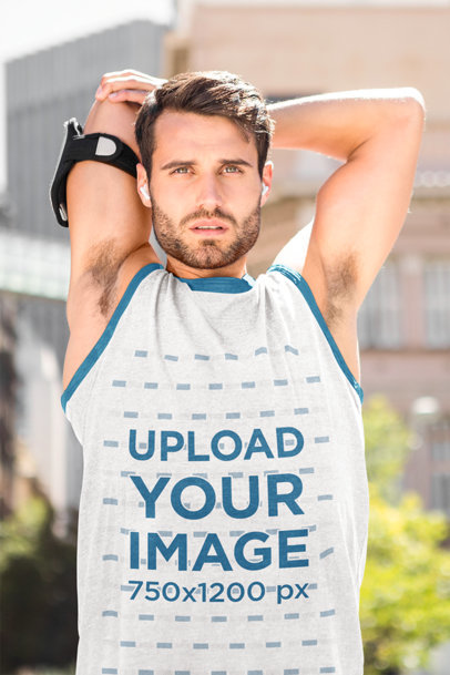 Ringer Tank Top Mockup of a Man Stretching His Shoulder