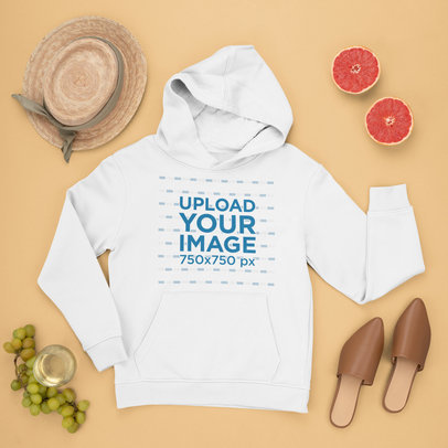 Pullover Hoodie Mockup Featuring Fruit and Women Garments