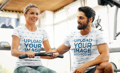 T-Shirt Mockup Featuring a Bearded Coach Training a Woman 42650-r-el2