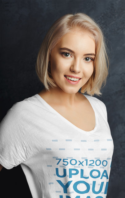 Scoop-Neck T-Shirt Mockup of a Woman in a Studio