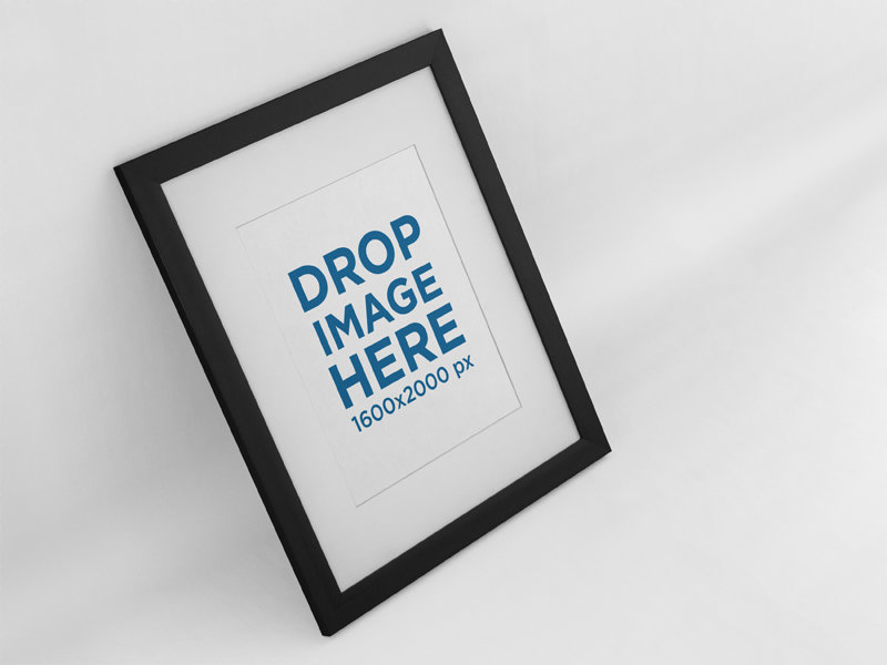 Angled Vertical Framed Art Print Template on a Pastel Color Wall