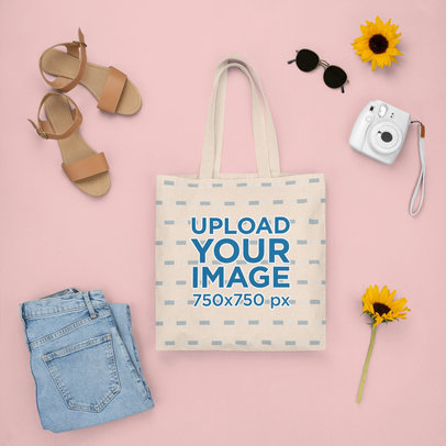 Tote Bag Mockup Featuring a Girly Spring Outfit