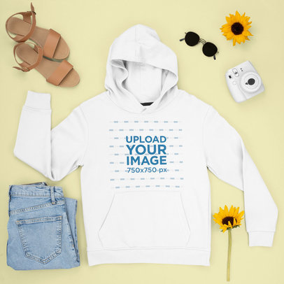 Mockup of a Pullover Hoodie Featuring Sunflowers m1639