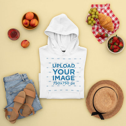 Hoodie Mockup Featuring a Women's Outfit for a Picnic