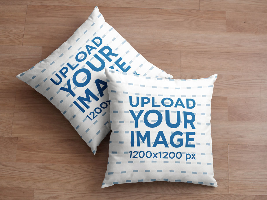 Two Pillows Mockup Lying on a Wooden Surface