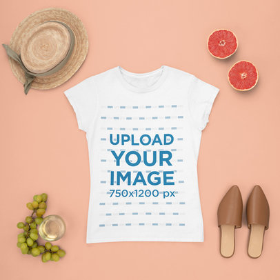 Mockup of a T-Shirt Surrounded by Summer Accessories and Fruits 