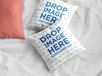 Pair of Pillows Mockup Lying on the Sheets on a Bed