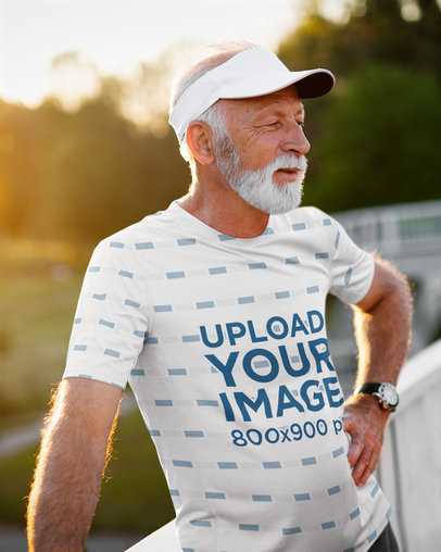 Mockup of a Senior Athlete Wearing a Sublimated T-Shirt