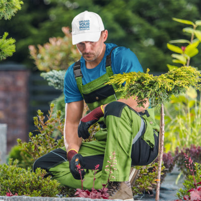 Dad Hat Mockup of a Man Doing Gardening Work