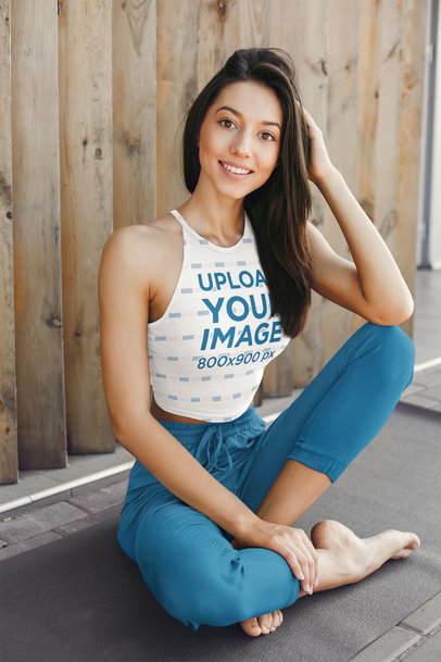 Crop Top Tank Top Mockup of a Smiling Young Woman