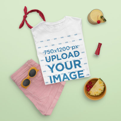 Folded Tee Mockup Featuring a Girly Spring Outfit M1653