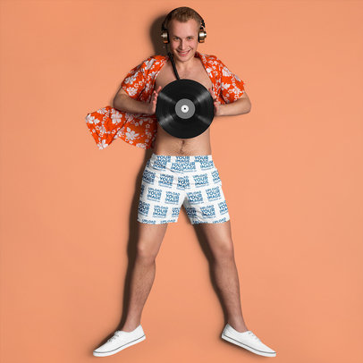 Shorts Mockup Featuring a Man with Headphones Holding a Record 37845-r-el2