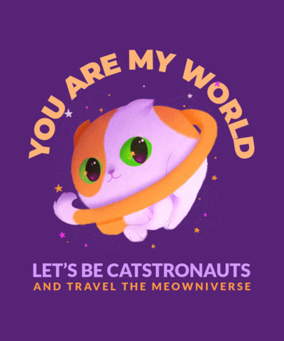T-Shirt Design Template Featuring Illustrations of Pets in Space