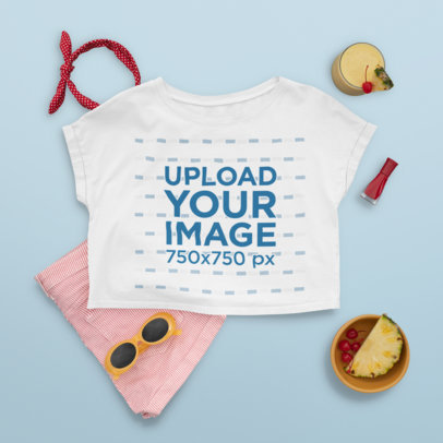 Crop Top Mockup of a Girly Outfit with a Pina Colada
