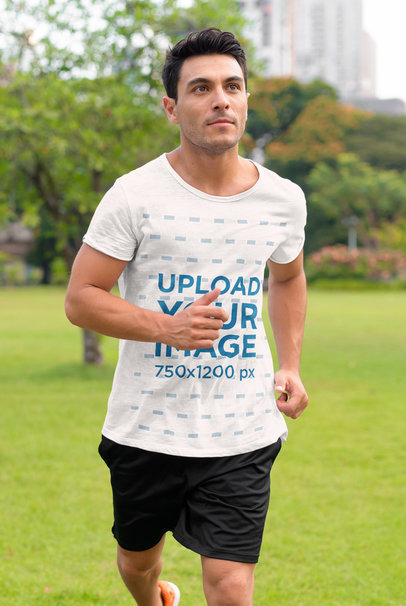 Activewear Mockup Featuring a Man Jogging at a Park 